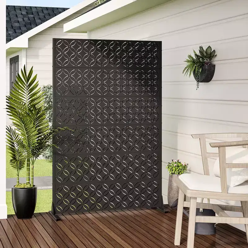 MAYEERTY Copper Coin Type Galvanized Steel Screen Outdoor and Indoor Privacy Screen for Balcony 6 Piece Set Black