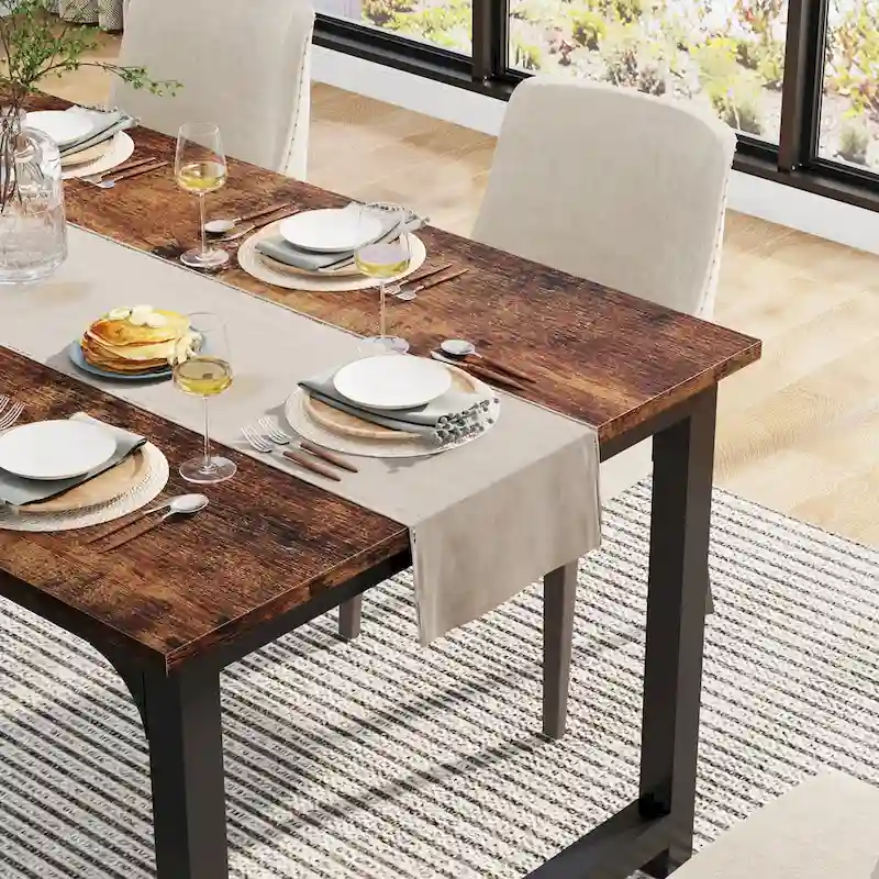 63 Inches Industrial Dining Table, Modern Kitchen Table - 63 L x 31.5 W x 29.13 H