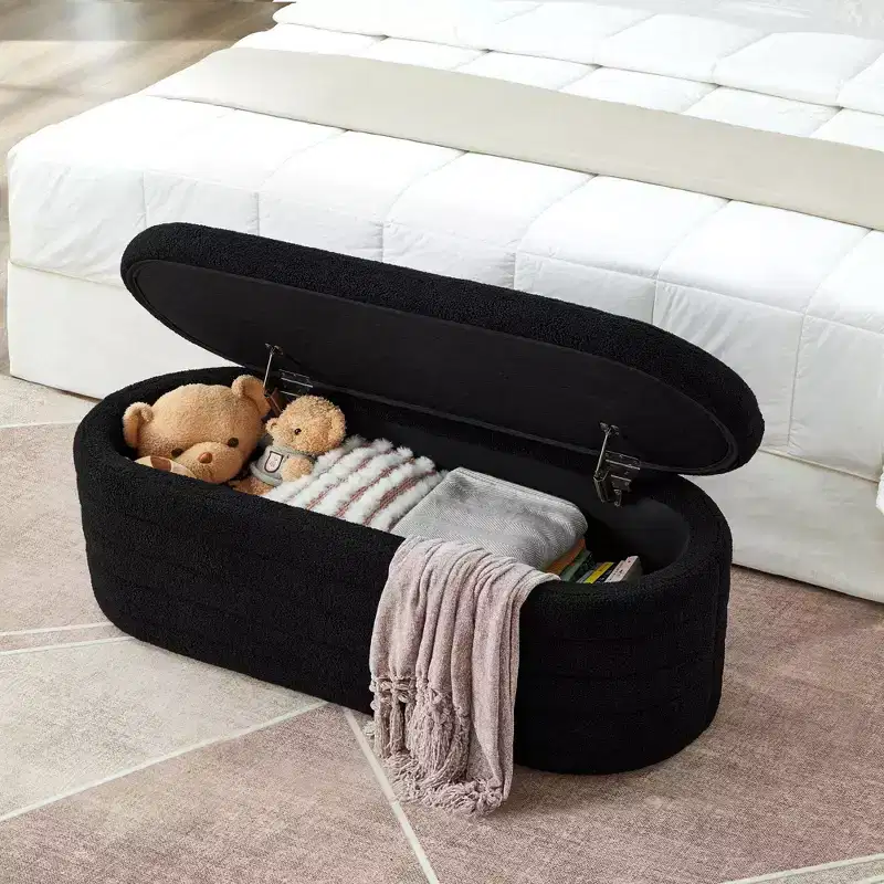 Okak Modern Oval Storage Ottoman Bench with Safety Hinge, Upholstered Entryway Bench, End Of Bed Bench for Living Room, Entryway