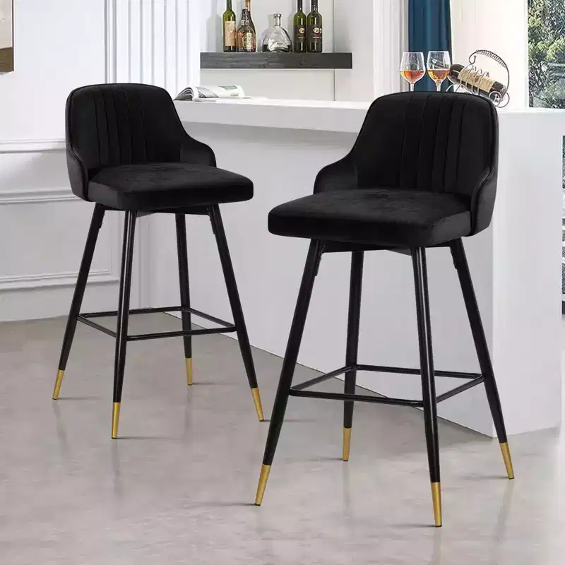 Bekrvio Swivel Barstools with Back, Counter Height, Velvet Upholstered, 29, Black