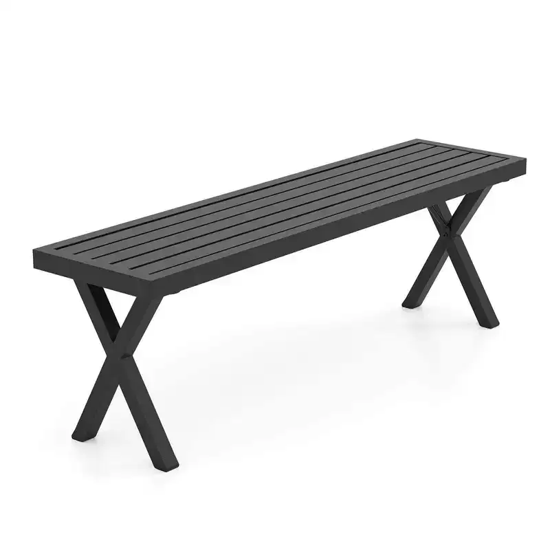 Costway 1/2 PCS 54 Patio Metal Bench with Slatted Seat & X Legs Backless Loveseat for Yard