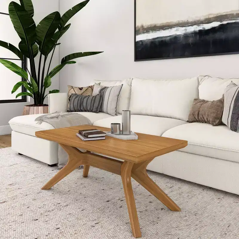 Plank+Beam Solid Wood Cross Leg Rectangular Coffee Table, 40 Coffee Table for Living Room