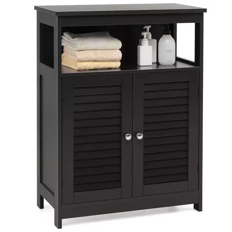 Costway Bathroom Storage Wood Floor Cabinet with Double Shutter Door Coffee\Black\White