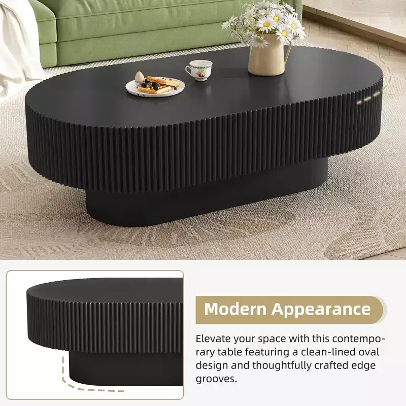 Oval Coffee Table with Fluted Base for Living Room
