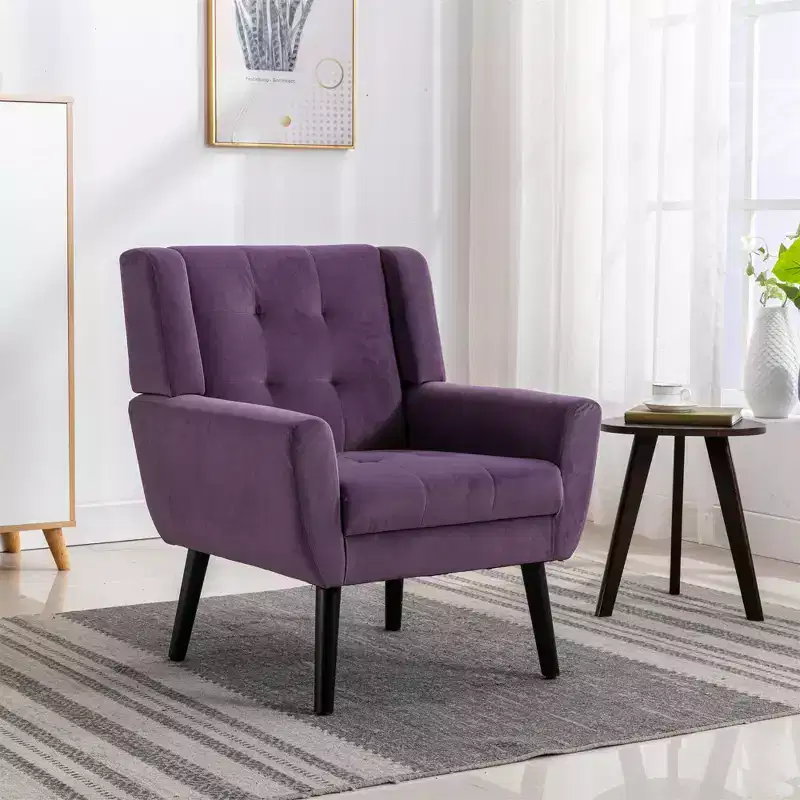 Modern Upholstered Accent Chair with Black Legs for Bedroom and Living Room