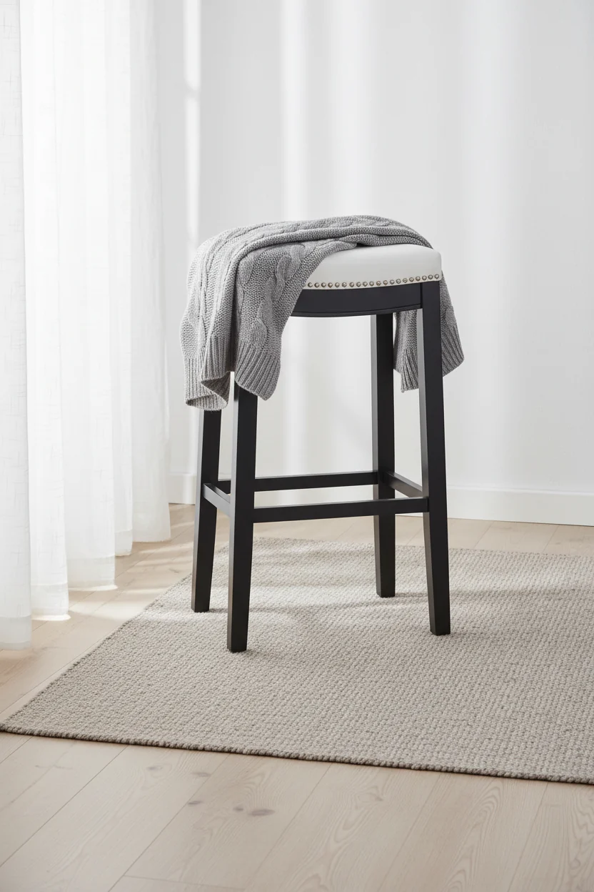 Faux Leather Backless Barstool - Black and White