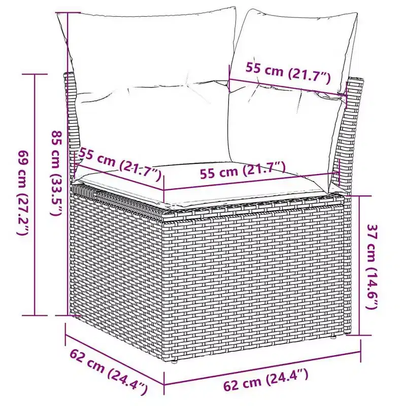 vidaXL Garden Sofa Set Black PE Rattan Large Adjustable Feet