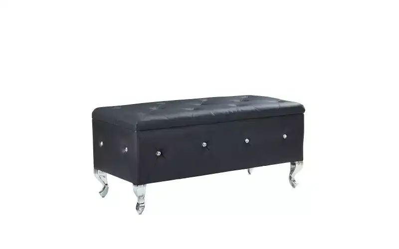 Tufted Storage Ottoman Bench with Crystal Buttons – Upholstered, for Bedroom or Living Room