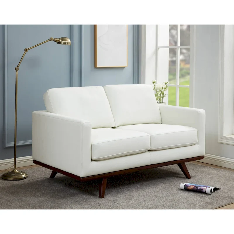 Modern Leather Loveseat 2 Seater Sofa Couch With Birch Wood Base for Living Room Bedroom Garden Lounge - 58.27
