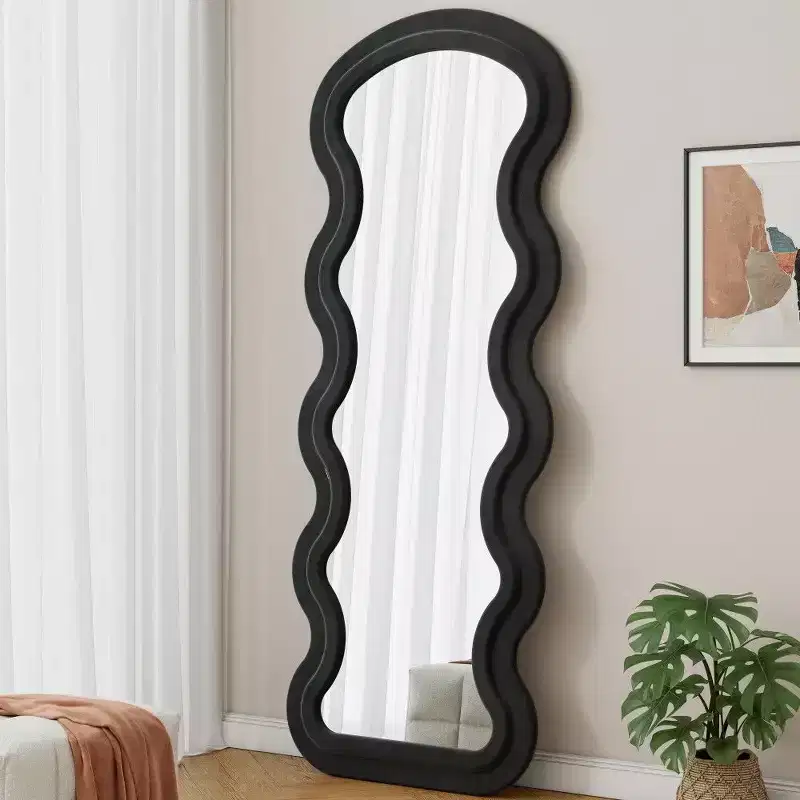 TUYOHW Modern Full Length Mirror,Flannel Vanity Mirror with Wooden Frame for Dressing Room,Cloakroom