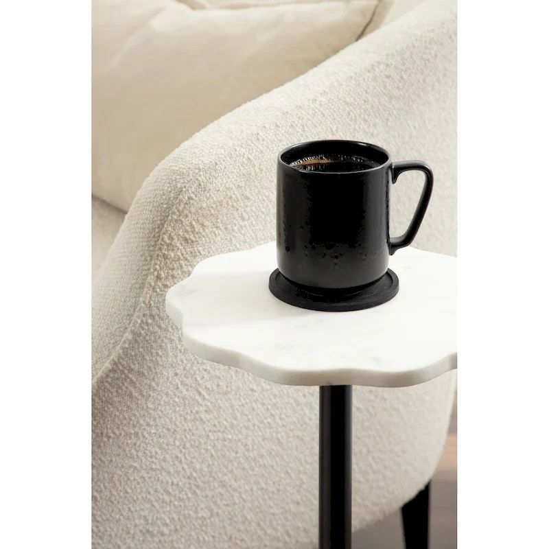 Scalloped Marble & Metal Drink Side Table, Modern Glam Accent Table