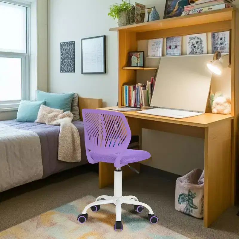 Armless Swivel Task Chair with Adjustable Height – Purple