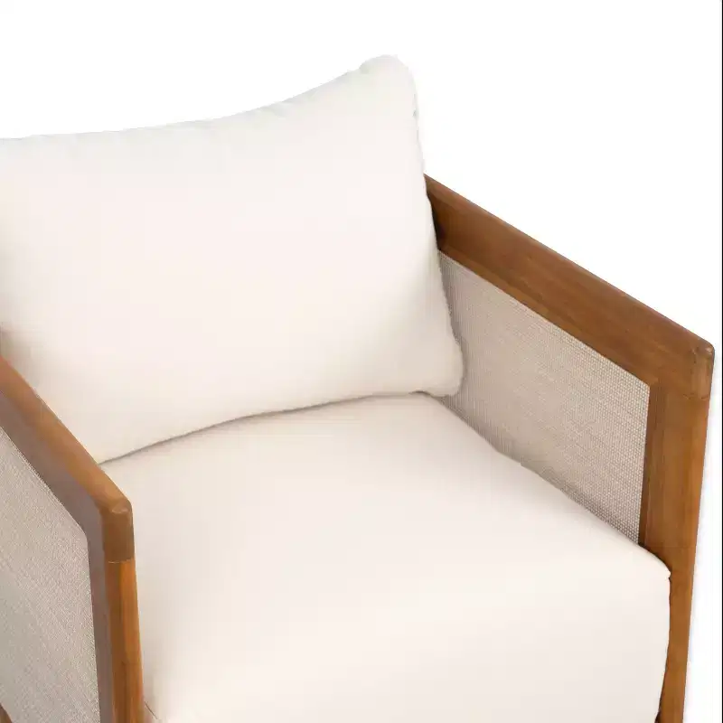 Christopher Knight Home Grath Patio Mid-Century Modern Acacia Wood Textilene Club Chair with Thick Cushion