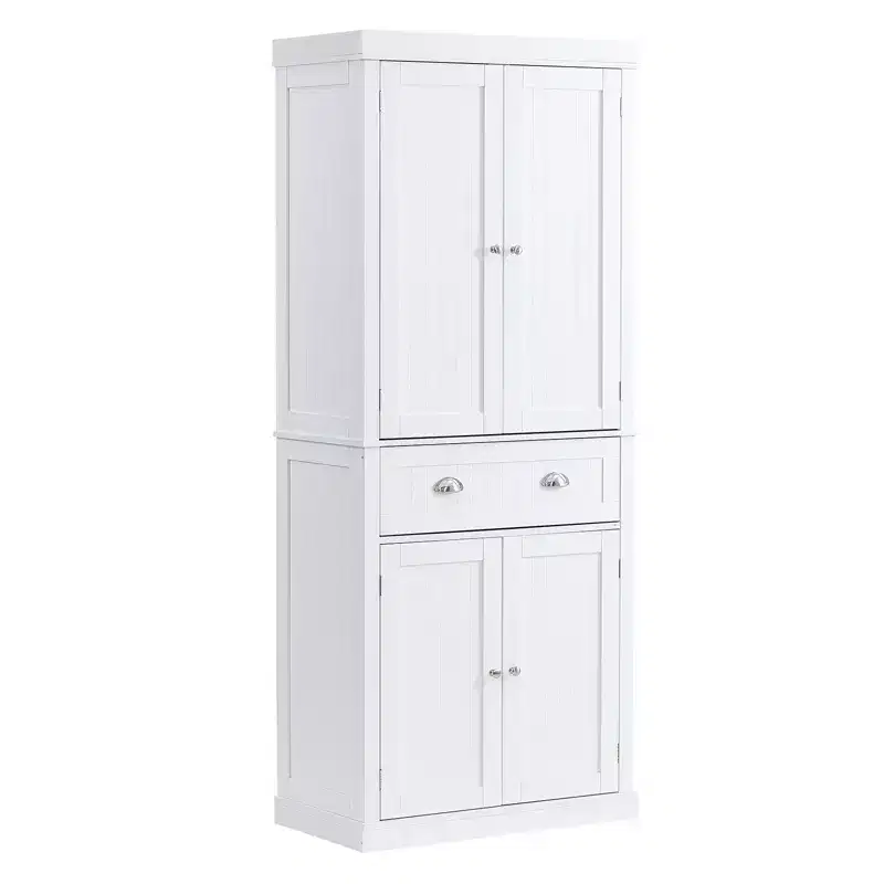 VIYET 72 Kitchen Pantry Storage Cabinet, Freestanding Utility Cabinet with Doors, Drawer & 3 Adjustable Shelves, White for Home Use