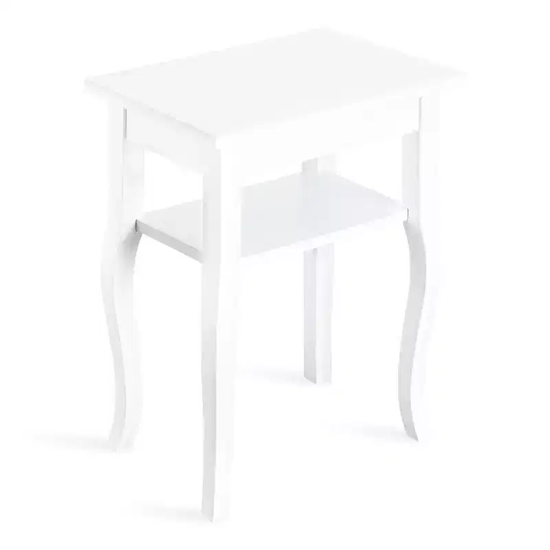 Glam Rectangle Side Table with Cultured Marble Top & Wood Base, 18x12x24, White