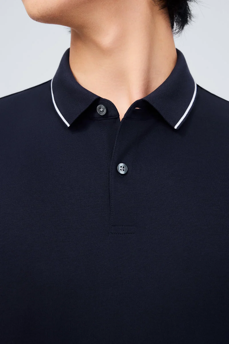 Waffle-Knit Buttonless Polo – Caramel