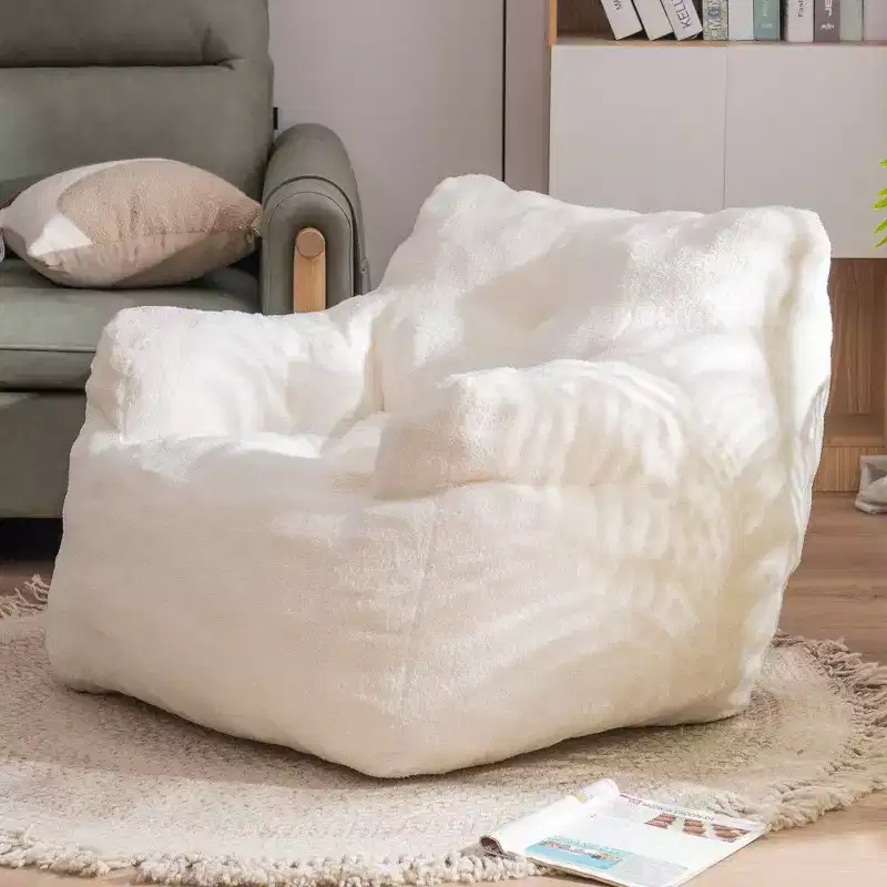 Okak Teddy Fabric Bean Bag Chair,Memory Foam Filled Beanbag Chair with Ergonomic Back for Living Room,No Assembly Required