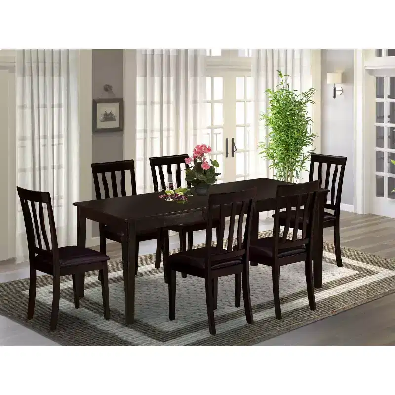 Modern Dining Set - Table with Leaf & 6 Chairs - Kitchen Dining Room Furniture