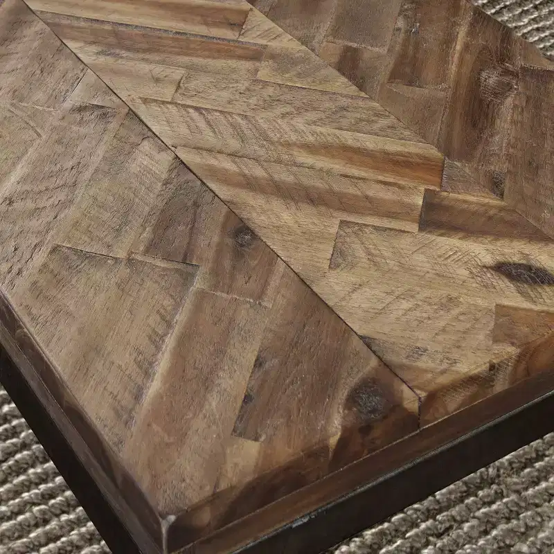 Lorenza End Table Metal Brown - Steve Silver Co.: Vintage Nickel Finish, Acacia Herringbone Pattern, Square Shape