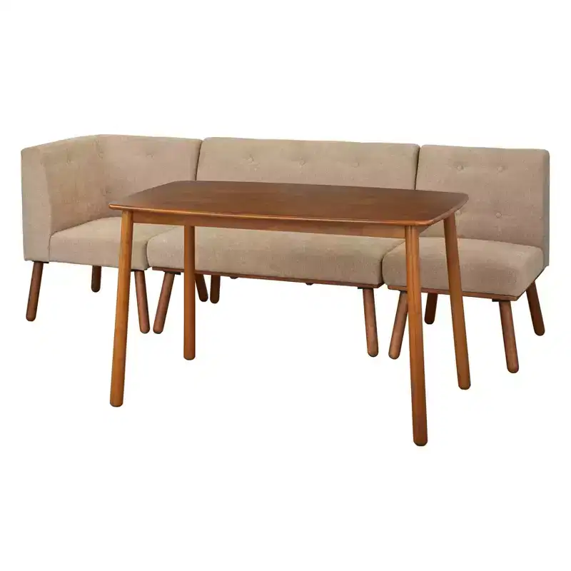 Buylateral 4pc Playmate Mid Century Modern Upholstered Breakfast Nook Dining Set Walnut Versatile Upholstered Furniture, Rubberwood