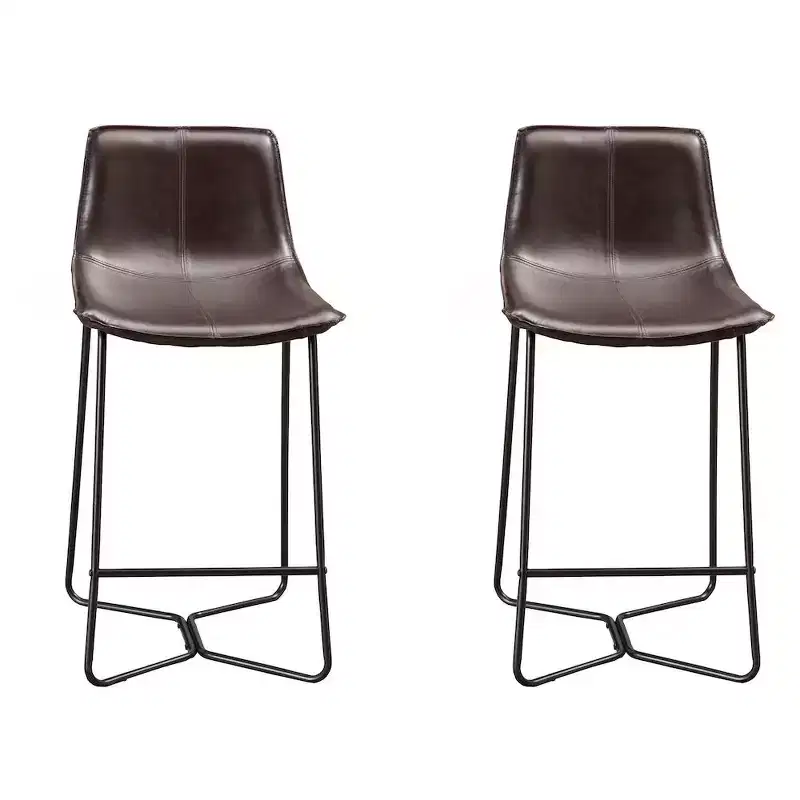 Set of 2 Dark Brown Bonded Leather Pub Chairs with Black Metal Legs – 26