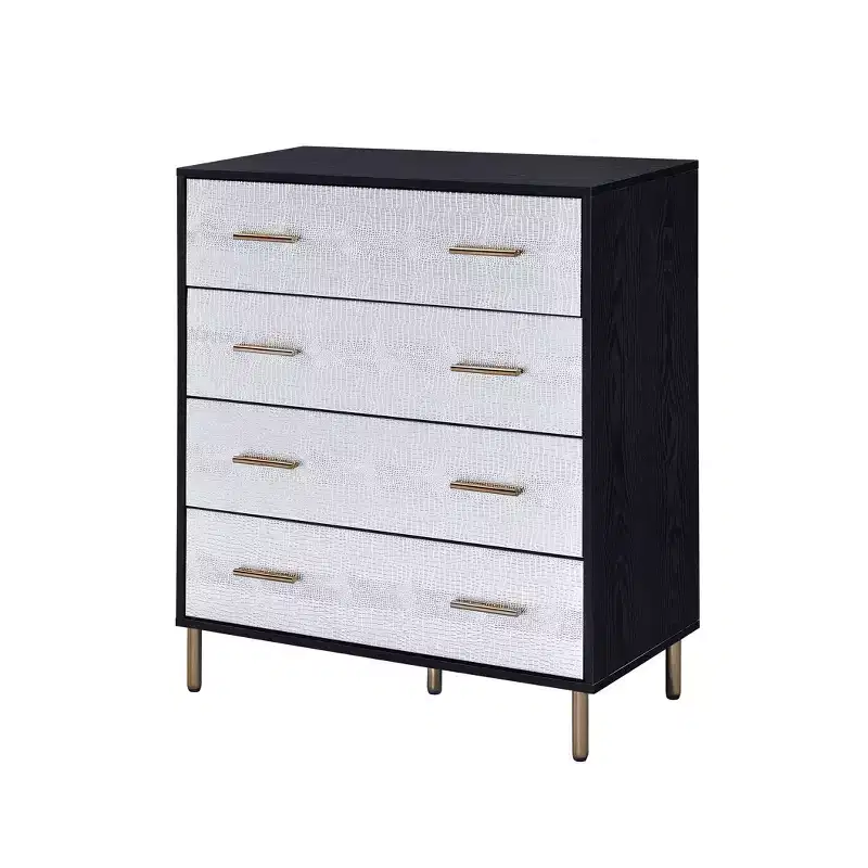 32" Myles Decorative Storage Drawer Black, Silver and Gold Finish - Acme Furniture: Elegant 5-Drawer Chest, Wood Composite, No Assembly Required