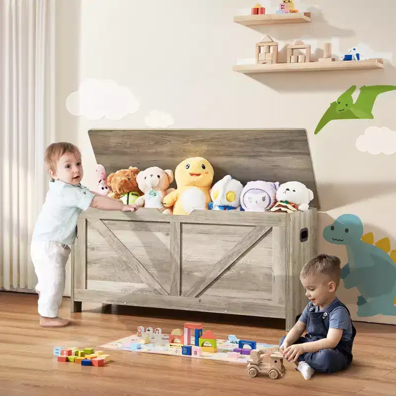 Kids Toy Storage Bench Wooden Toy Box Chest 38 98 x 15 55 x 18 9 in Gray Heavy Duty