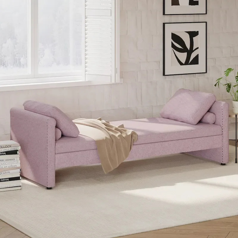 Modern Upholstered Chaise Lounger Daybed with Pillows Small Single Daybed