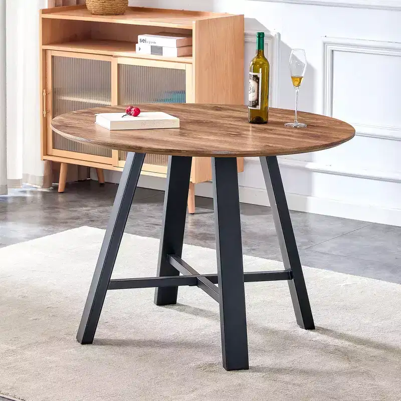 42IN Minimalism Round Dining Table, Dining Table with Cross Reinforced Metal Legs, Round Table for Living Room, Dining Room, Wood