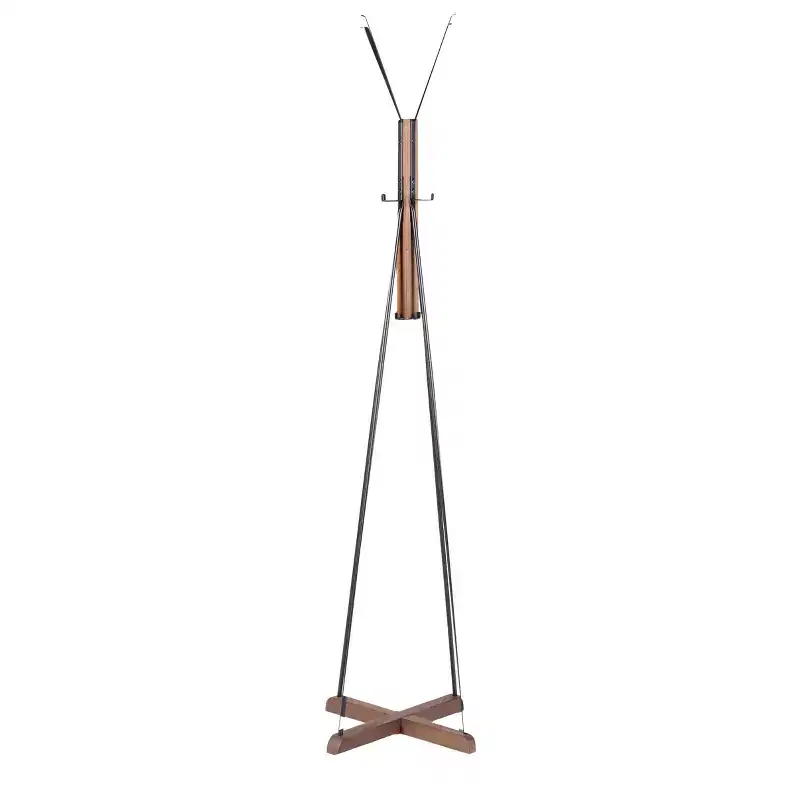 Okak Industrail Freestanding Coat Rack with Wooden Cross Base, Unique Storage Rack with 8 Hooks, Coat Tree for Living Room, Bedroom, Natural