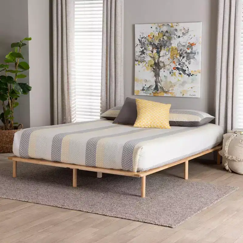 Baxton Studio Queen Size Calhoun Bed Frame Natural Brown