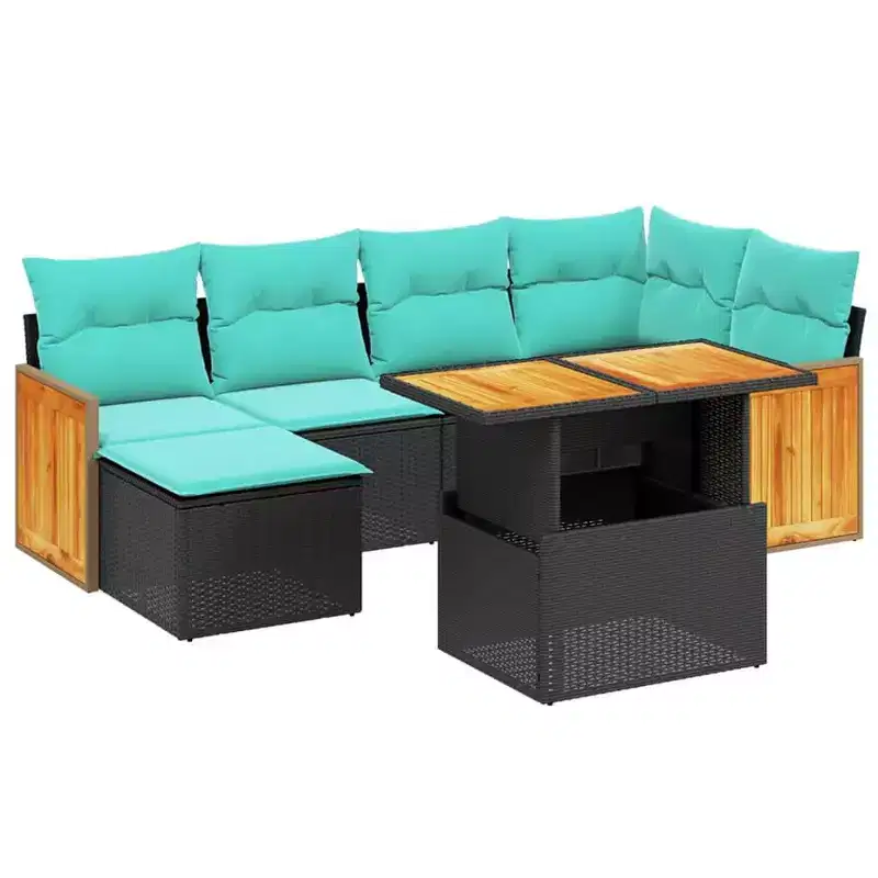 vidaXL Patio Sofa Set with Cushions Poly Rattan Acacia