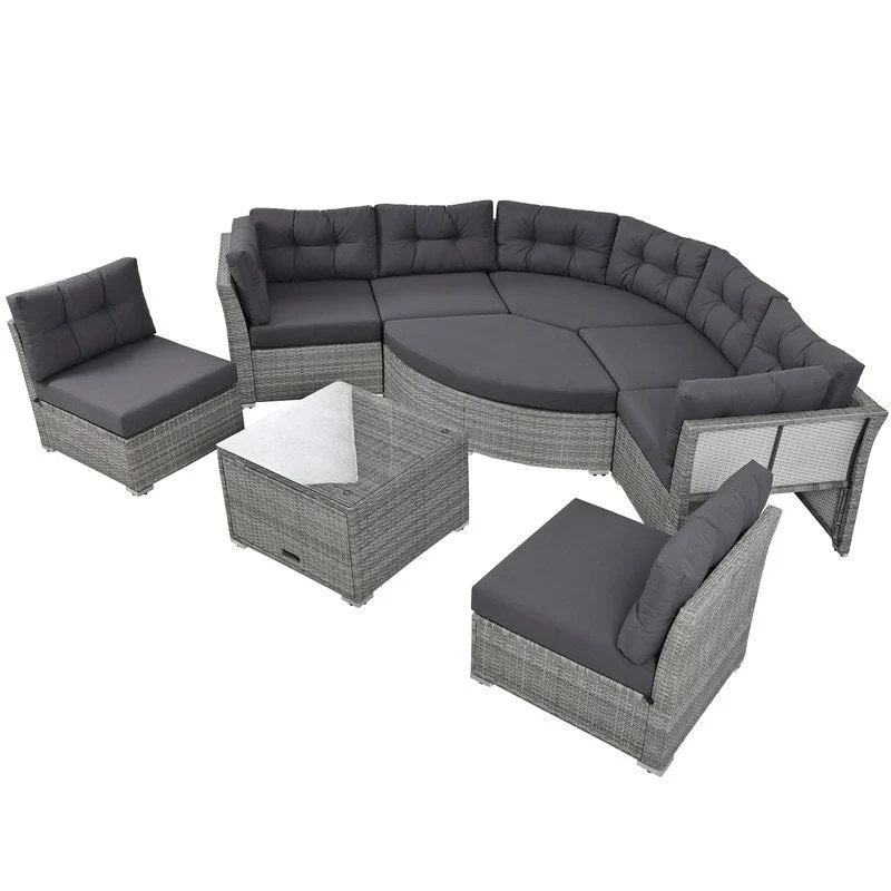 Outdoor Rattan Sectional Daybed Set  Complete with Plush Cushions & Center Table .