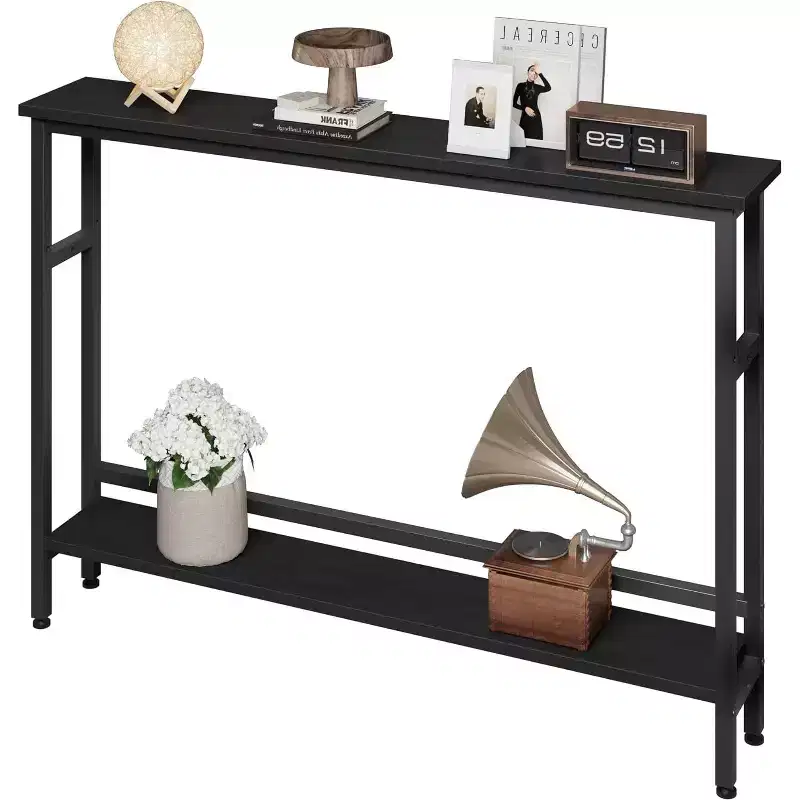 40 Inch Entryway Table, 2-Tier Industrial Console Sofa Table with Storage, Accent Table, for Entry, Hallway, Entrance, Foyer, U-Shaped Metal Frame