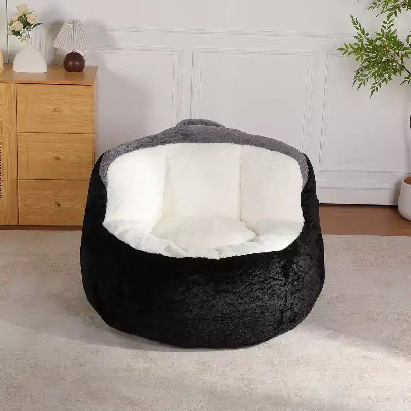 Oversized Bean Bag Chair, Multicolor Faux Fur Couch, Large Lounger Sofa Filled with Shredded Sponge, No Assembly Required