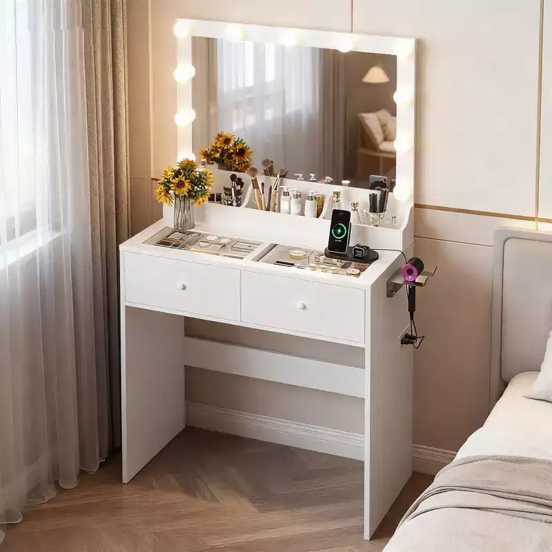 White Makeup Vanity Table With 2 Drawers