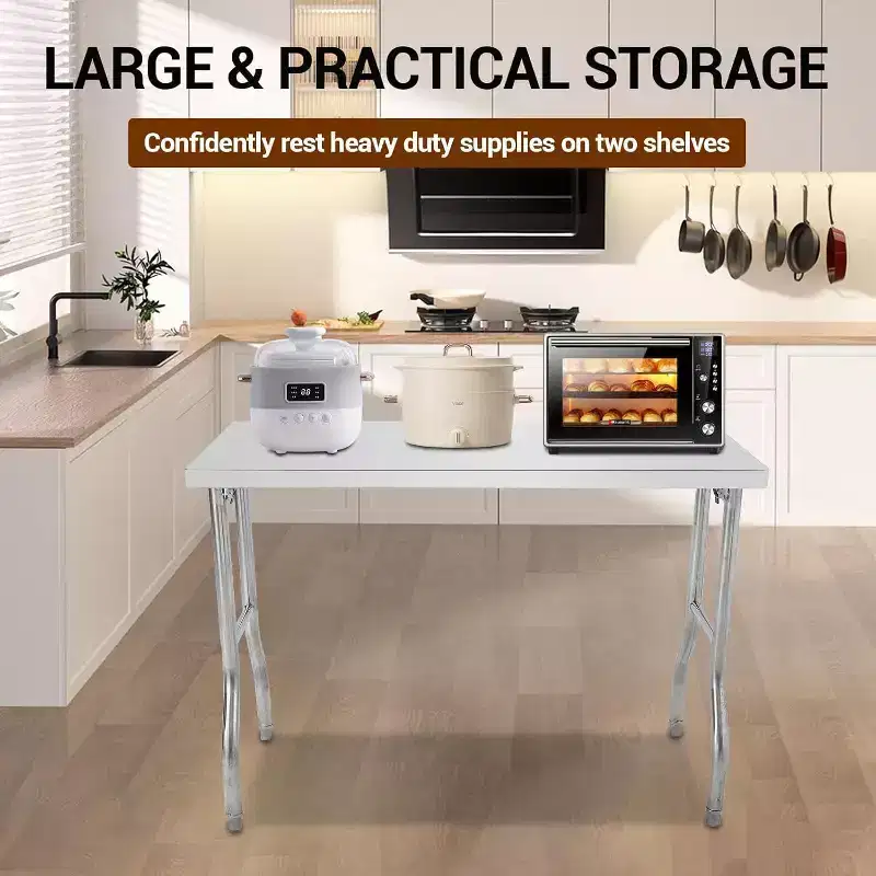 Commercial Worktable Workstation, Stainless Steel Prep Table Folding Table with Metal Adjusting Foot