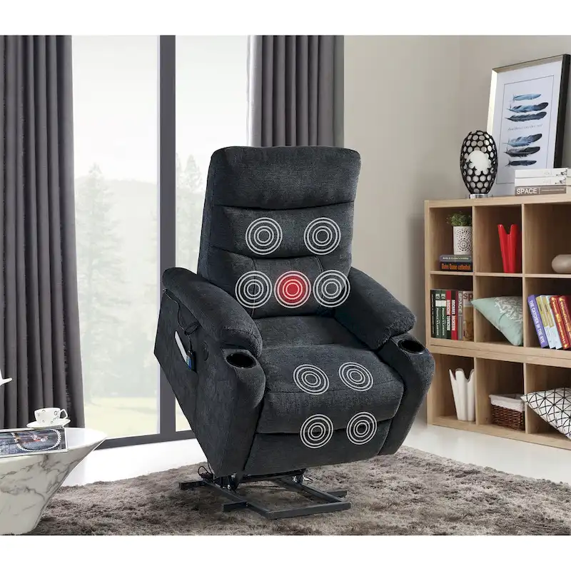Electric Power Lift Recliner Chair with Massage and Heat for Elderly, 3 Positions, 2 Side Pockets, Cup Holders, USB Charging