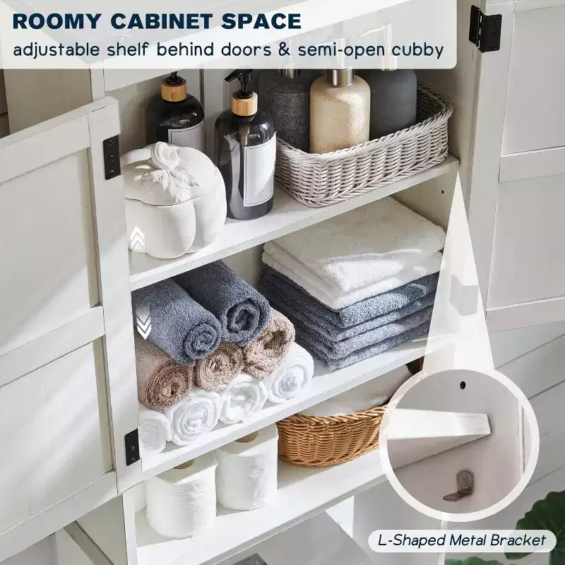 SinCiDo 67 Over The Toilet Storage Cabinet, Farmhouse Bathroom Floor Cabinets with Adjustable Shelf & Door