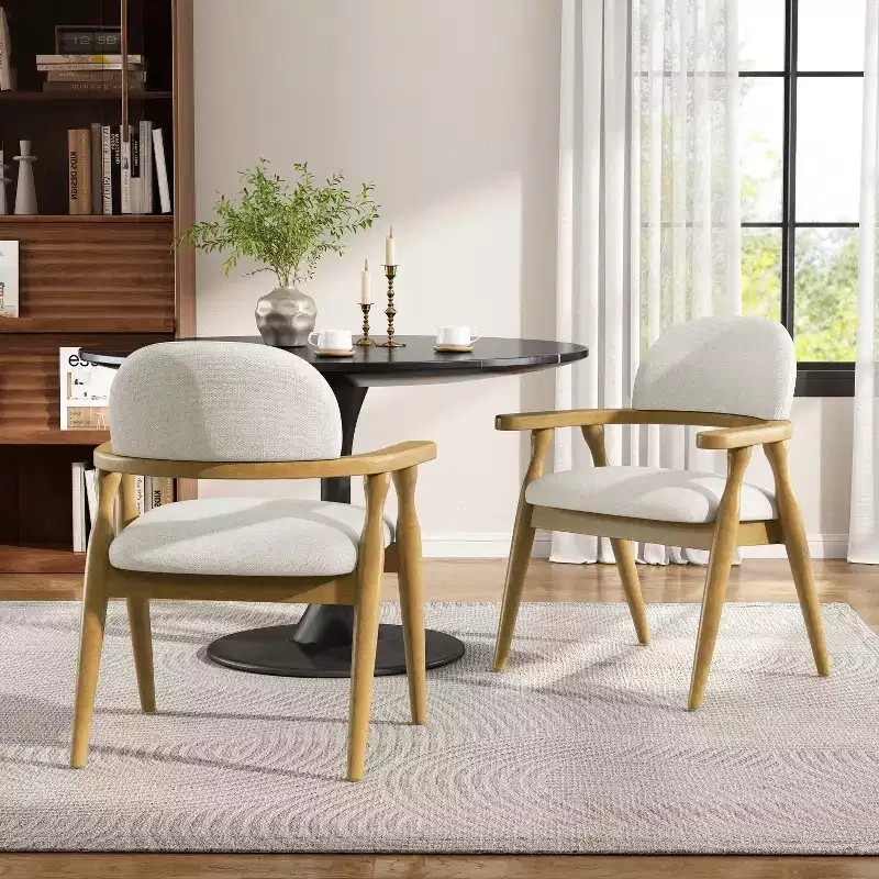 Cedric Farmhouse Rubberwood Upholstered Dining Chairs with Curved Backrest