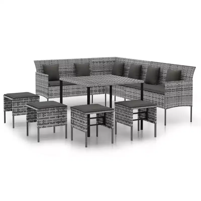 vidaXL Garden Dining Set Gray PE rattan Large Durable