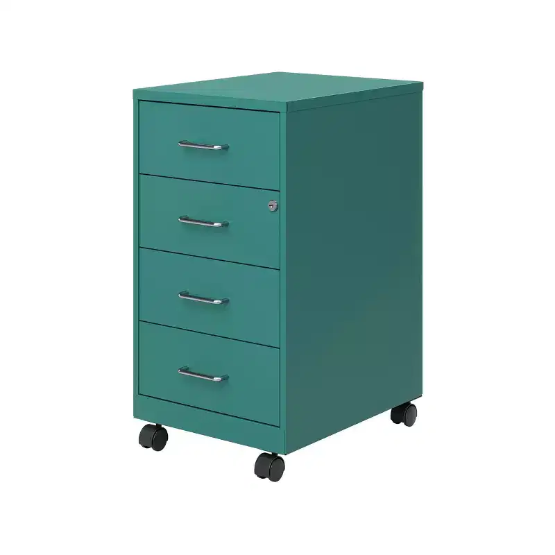 Space Solutions 18" Deep 4 Drawer Metal Mobile Organizer with 4 Box Drawers Locking Teal
