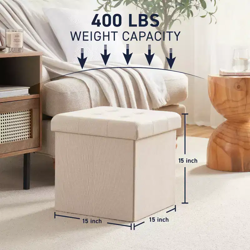 2 Pack - 15 Collapsible Square Cube Storage Ottoman, Perfect for Dorms, Livingroom and Bedroom