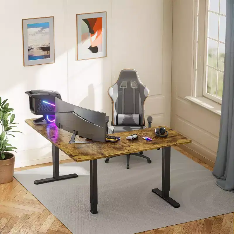ErGear L Shaped Standing Desk, 63X55 Electric Adjustable Height Sit Stand up Desk, Ergonomic Large Computer Table, Suitable for Home Office