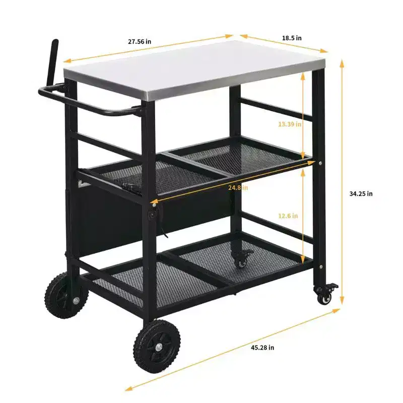 Karl Home 4-Wheel Foldable BBQ Cart Grill Station with Stainless Steel Top and Foldable Shelf