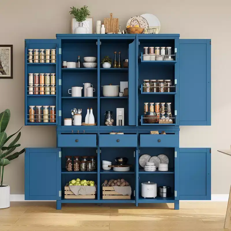 Clara 6-Door Kitchen Pantry with 3 Pull-out Trays and 7 Adjustable Shelves