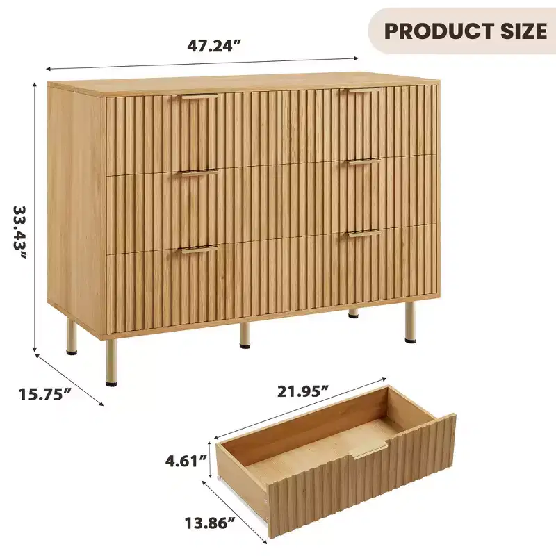 COZONY 47 Modern Fluted Dresser, 6-Drawer Double Wide Chest for Living Room, Bedroom & Hallway