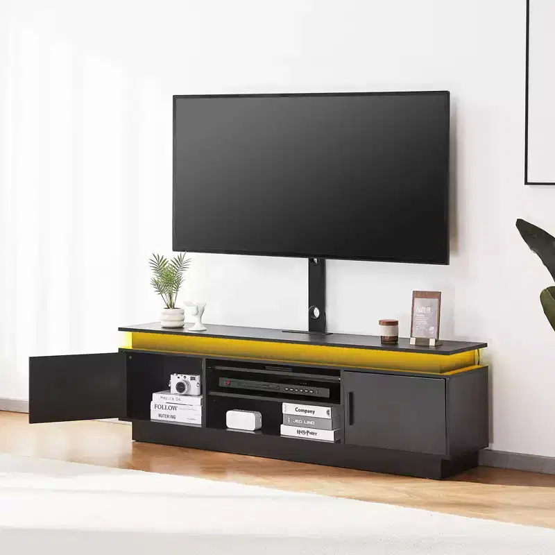 VEVOR 60 TV Stand with Mount for up to 75 in TVs, Entertainment Center with Power Outlet, Height Adjustable, Black