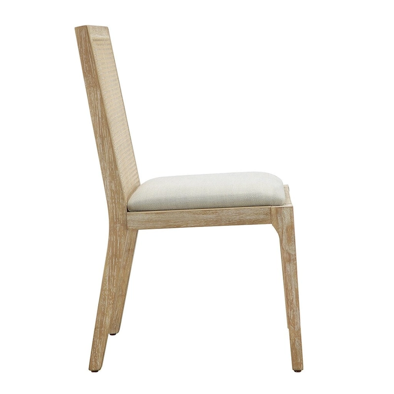 Rattan Hollow Backrest Upholstered Dining Chair Side Chair Set of 2