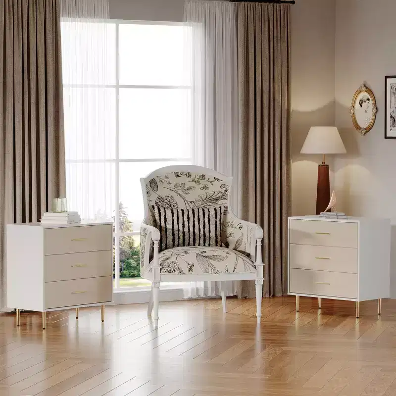 Modern White Nightstand, 3-Drawer Wooden Bedside Table for Bedroom or Living Room